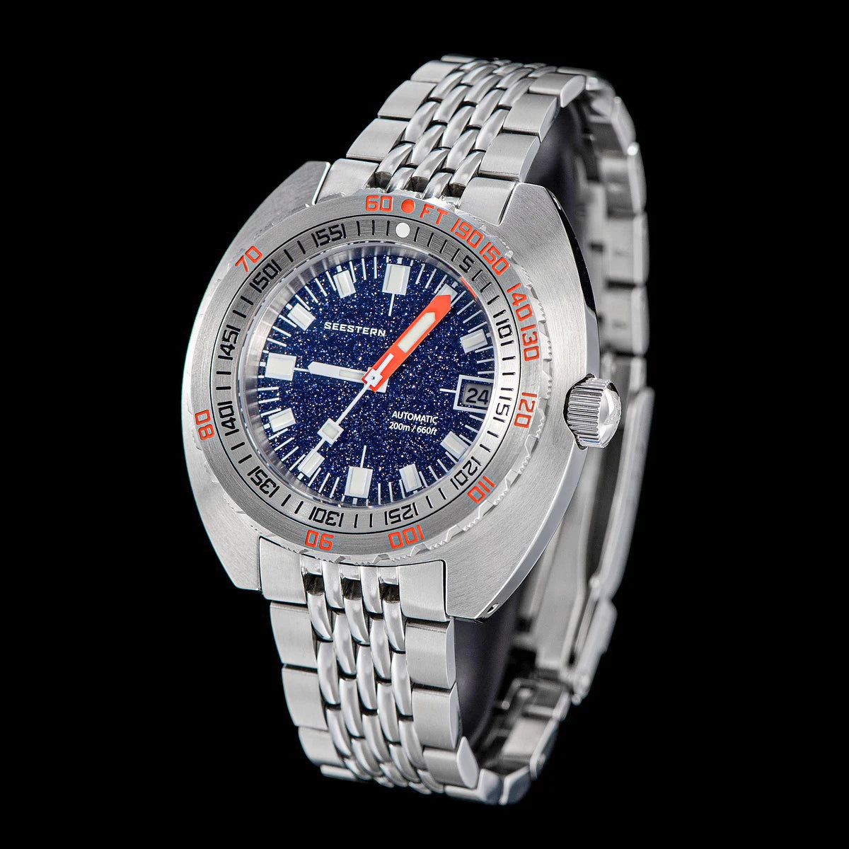 Marca superior mergulhador relógio masculino sub300t automático mecânico vidro de safira luminosa data 200m volta pulseira seestern relógio de pulso retro
