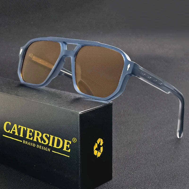 Caterside retro punk óculos de sol dos homens do vintage plana superior pontes duplas alta qualidade óculos de sol feminino viagem festa festival eyewear