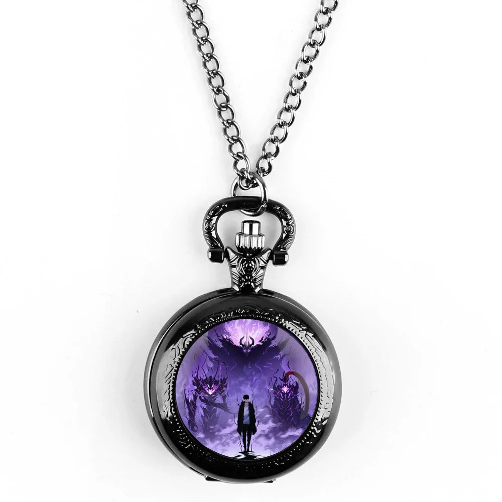 Anime solo nivelamento cúpula de vidro relógio de bolso com corrente colar vintage quartzo pingente relógios masculino feminino presente