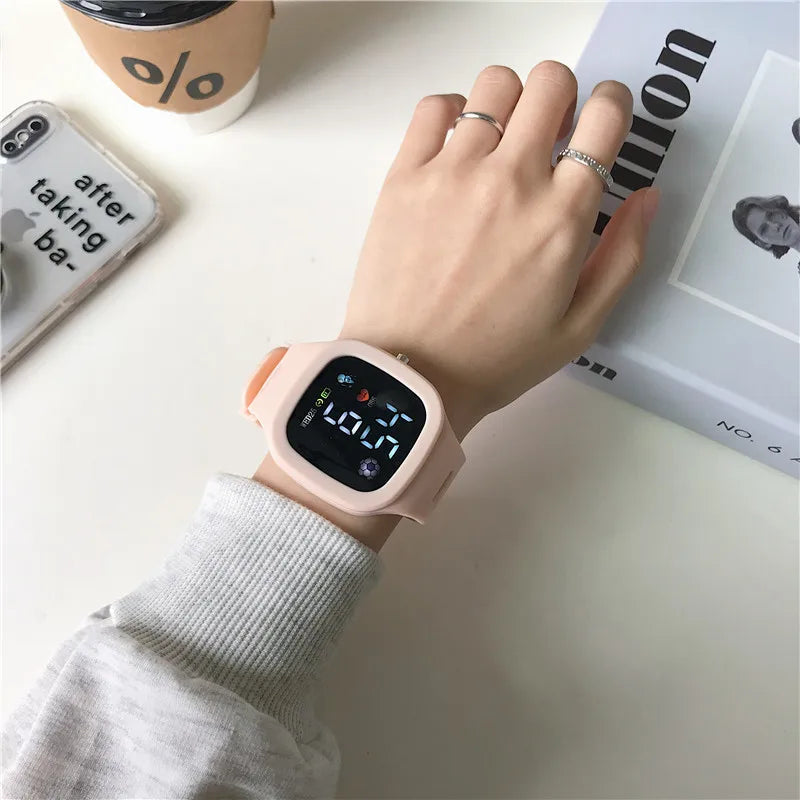 Masculino feminino relógio led digital esportes relógio para crianças meninos meninas quadrado grande dial à prova dwaterproof água silicone relógio de pulso eletrônico masculino
