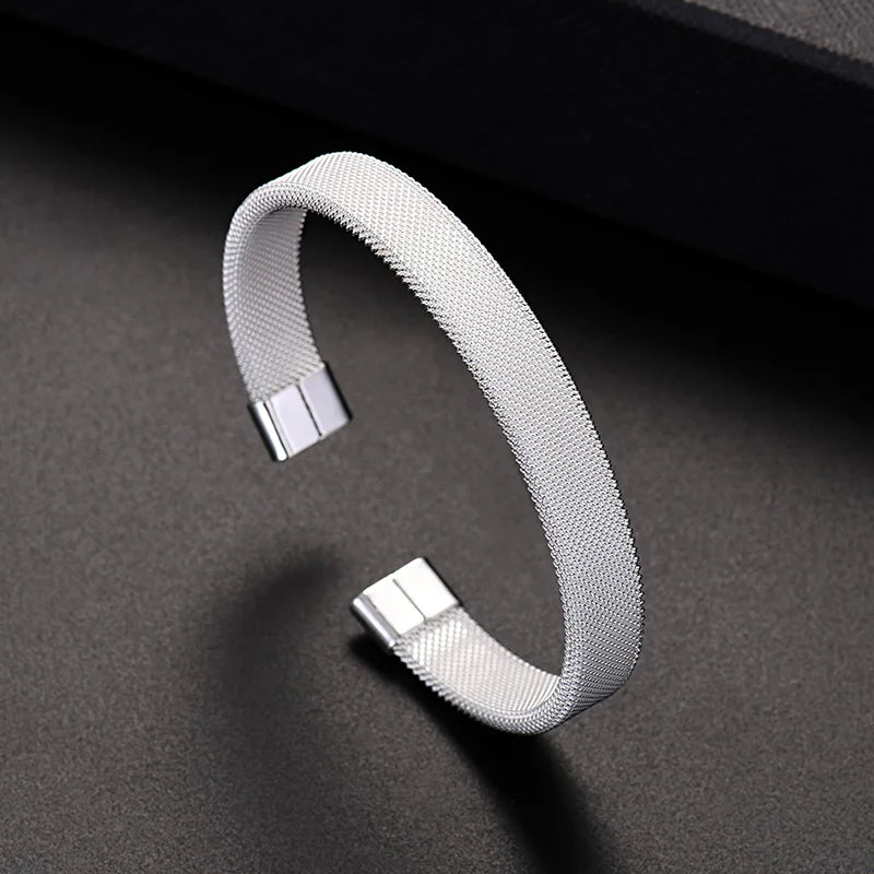 Pulseira de malha de prata esterlina 925 para homens e mulheres, joias finas, pulseira monocromática, punho de charme, senhora, alta qualidade, moda