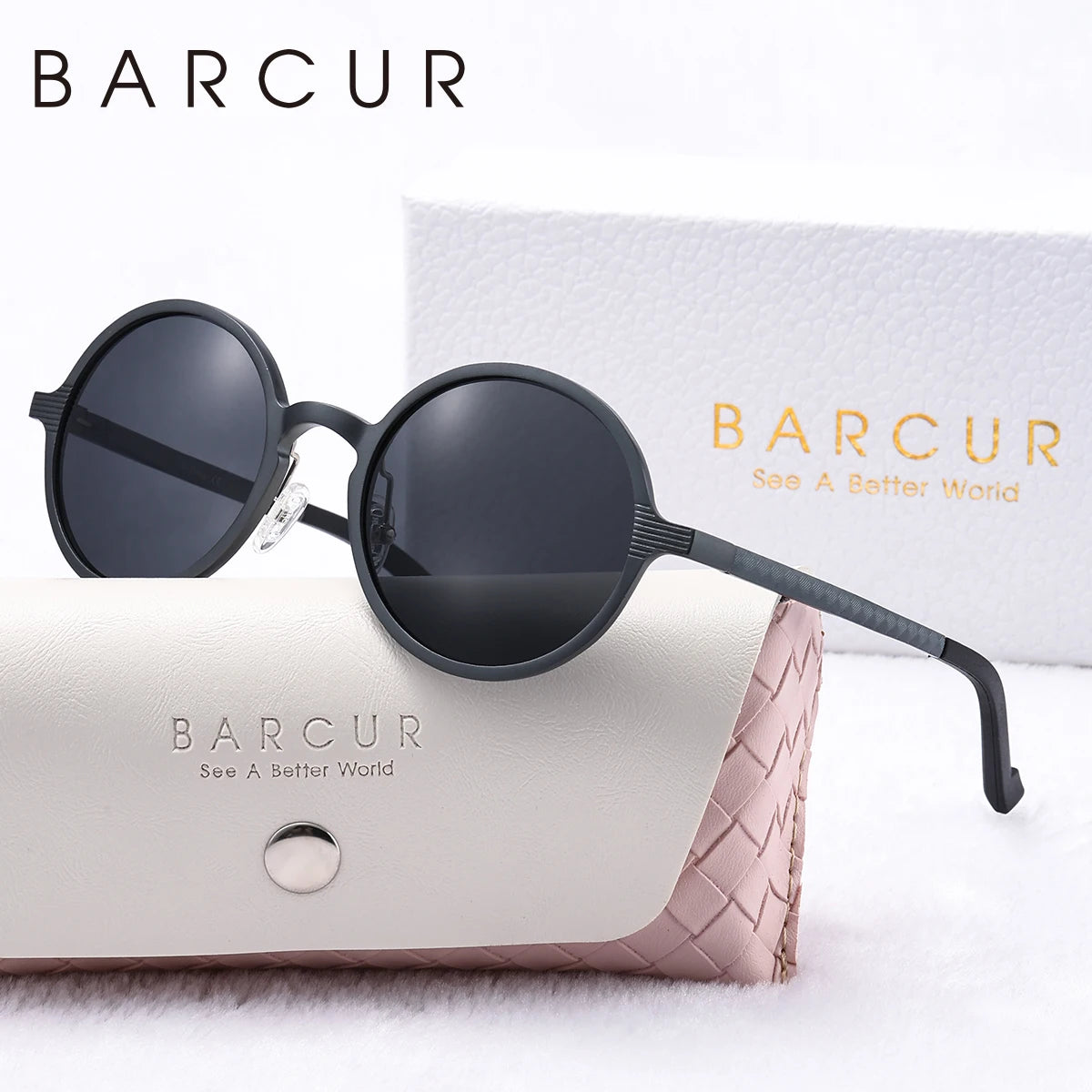 Barrcur retro liga de alumínio magnésio circular feminino polarizado óculos de sol nostálgico punk uv400 masculino óculos de sol high end marca caixa
