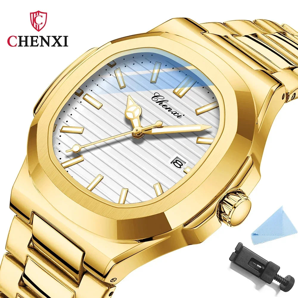 Chenxi 8222 luxo ouro aço inoxidável luminoso casual relógio de negócios para homens moda quartzo relógios pulso à prova dwaterproof água
