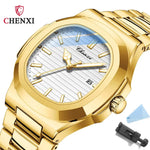 Chenxi 8222 luxo ouro aço inoxidável luminoso casual relógio de negócios para homens moda quartzo relógios pulso à prova dwaterproof água