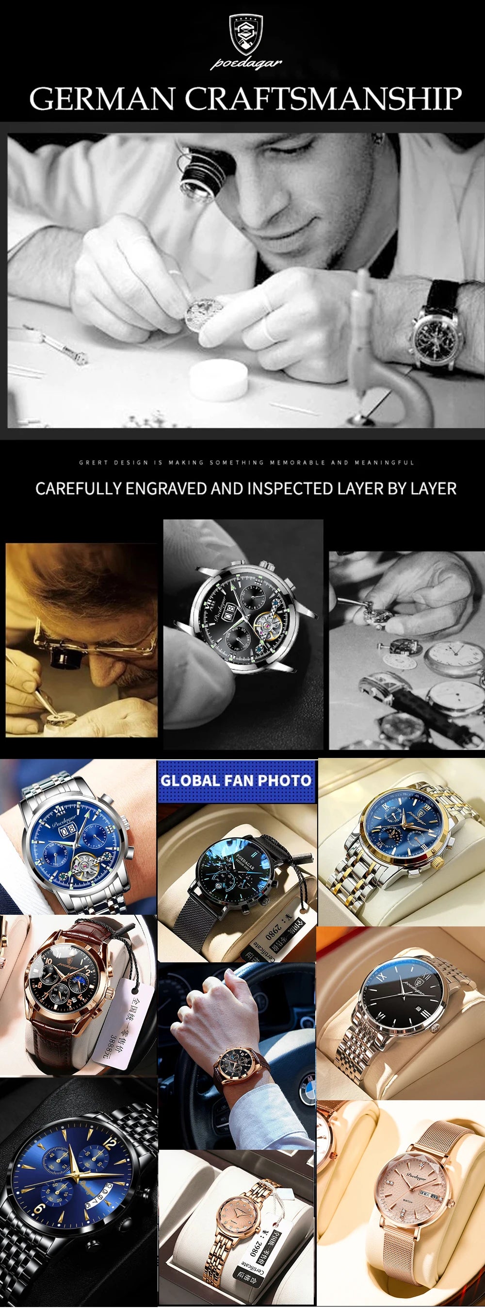 Poedagar topo de luxo relógio masculino luminoso oco tourbillon automático homem relógio de pulso mecânico aço inoxidável relógios masculinos reloj