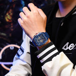 CURREN Esporte Cronógrafo Relógio de Quartzo para Homens Moda Azul Pulseira de Silicone Tonneau Dial Relógio de Pulso com Data 3atm À Prova D 'Água