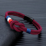 MKENDN Pulseira de corda com nó quadrado de aço inoxidável preto, masculina, feminina, feita à mão, design de camada dupla, bandeira da França, joias de casal