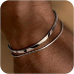Pulseiras empilháveis para homens, prata esterlina 925/banhado a ouro 14k conjuntos de pulseiras delicadas com caixa de pulseiras cubanas