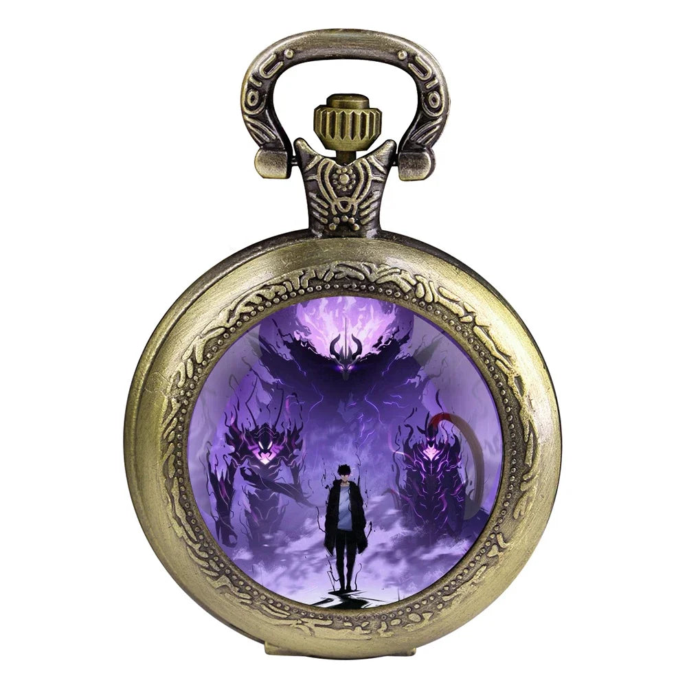 Anime solo nivelamento cúpula de vidro relógio de bolso com corrente colar vintage quartzo pingente relógios masculino feminino presente