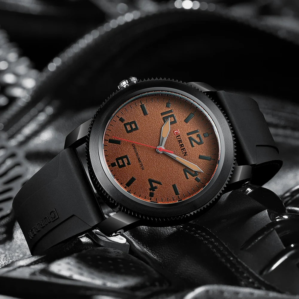 CURREN Moda Simples Relógios Masculinos com Grande Mostrador de Numerais Relógio de Pulso de Quartzo para Cavalheiro de Negócios com Pulseira de Silicone