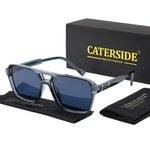Caterside retro punk óculos de sol masculino quadro quadrado plana superior ponte dupla alta qualidade óculos de sol para mulheres festa festival presentes