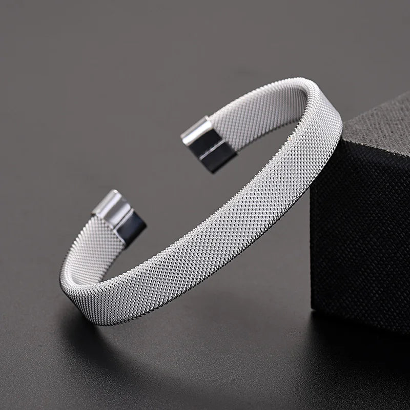 Pulseira de malha de prata esterlina 925 para homens e mulheres, joias finas, pulseira monocromática, punho de charme, senhora, alta qualidade, moda