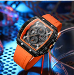 CURREN Esporte Cronógrafo Relógio de Quartzo para Homens Moda Azul Pulseira de Silicone Tonneau Dial Relógio de Pulso com Data 3atm À Prova D 'Água