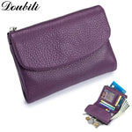 Carteira curta feminina Doubili carteira de couro macio moda bolsa de cor sólida