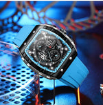 CURREN Esporte Cronógrafo Relógio de Quartzo para Homens Moda Azul Pulseira de Silicone Tonneau Dial Relógio de Pulso com Data 3atm À Prova D 'Água