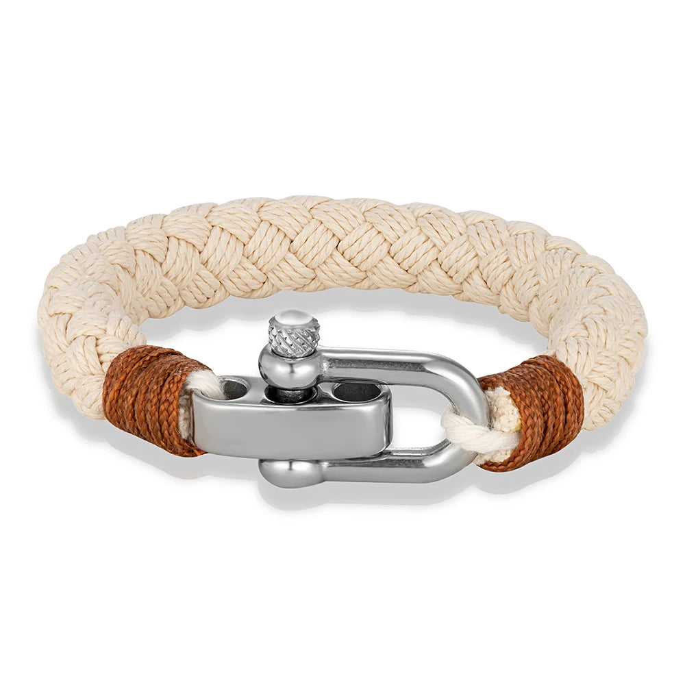Mkendn estilo náutico pulseira de corda larga moda masculina aço inoxidável ajustável manilha fecho envoltório pulseiras artesanal jóias presente