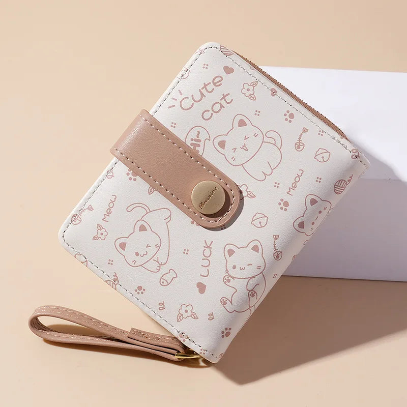 Carteira japonesa bonito do gato para mulheres, bolsa curta, titular do cartão do banco da identificação, saco do dinheiro, carteiras do zíper, armazenamento da chave, meninas, meninas