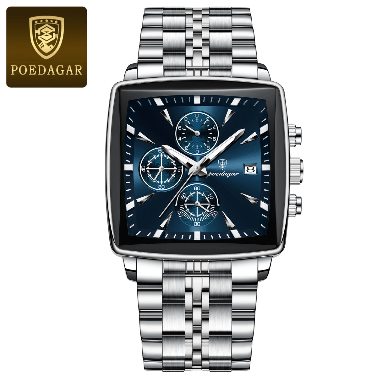Poedagar luxo homem de negócios relógio de pulso cronógrafo à prova dwaterproof água calendário luminoso relógio para homem quadrado quartzo relógios masculinos reloj