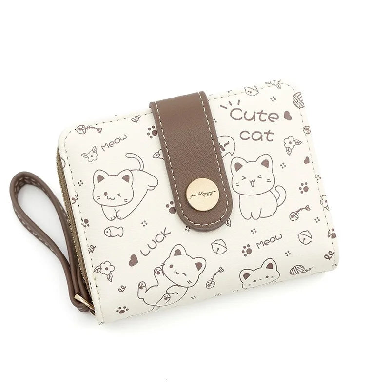 Carteira japonesa bonito do gato para mulheres, bolsa curta, titular do cartão do banco da identificação, saco do dinheiro, carteiras do zíper, armazenamento da chave, meninas, meninas