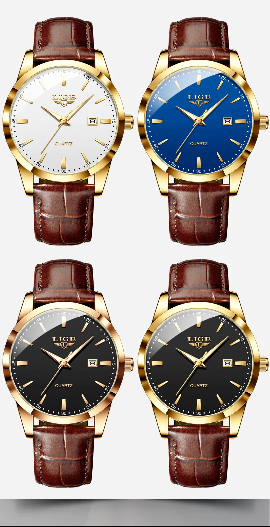 Lige moda relógio de couro marrom masculino militar esportes quartzo relógios de pulso casual à prova dwaterproof água cronógrafo relogios masculino