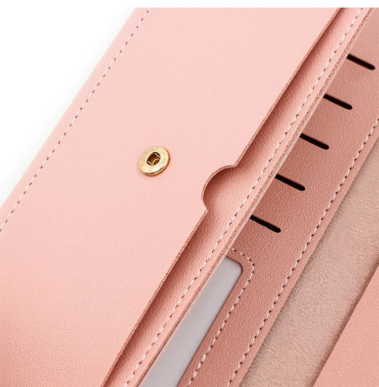Nova versão coreana carteira feminina longa fivela em forma de v carteira três dobras para mulher, bolsa de mão, bolsa de cartão de mudança
