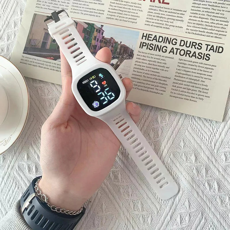 Masculino feminino relógio led digital esportes relógio para crianças meninos meninas quadrado grande dial à prova dwaterproof água silicone relógio de pulso eletrônico masculino