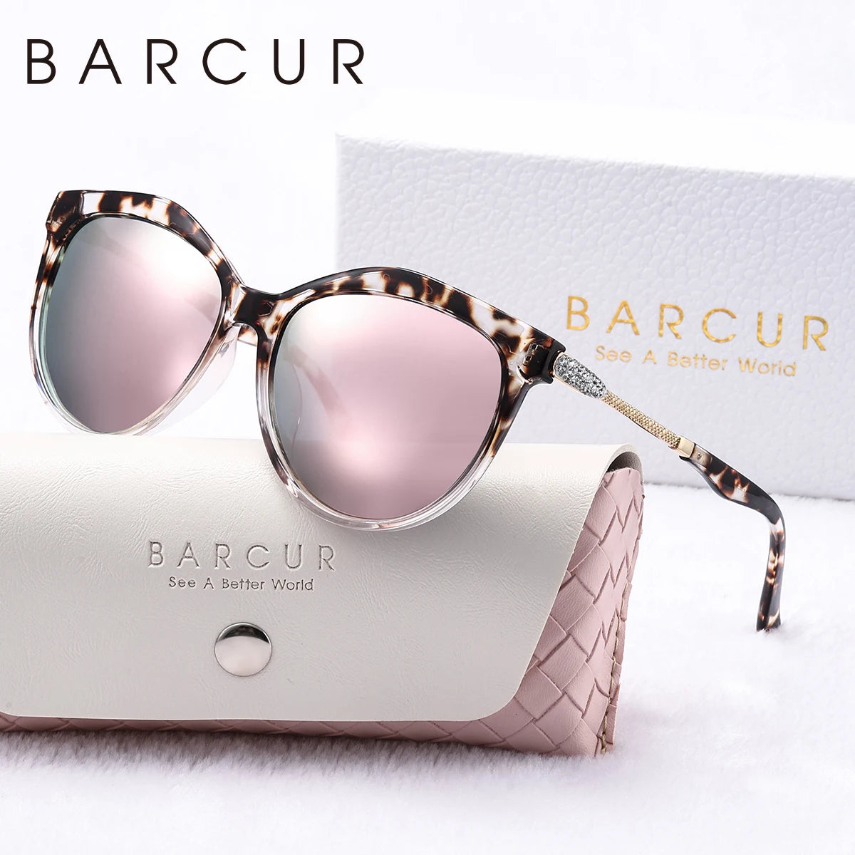Barrcur polarizado olho de gato óculos de sol redondo moda ultra leve óculos de sol múltiplas cores escolher feminino óculos de sol pacote caixa de presente