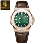 Poedagar topo de luxo quadrado homem relógio data à prova dwaterproof água luminosa relógio de pulso masculino couro alta qualidade relógios quartzo + caixa reloj