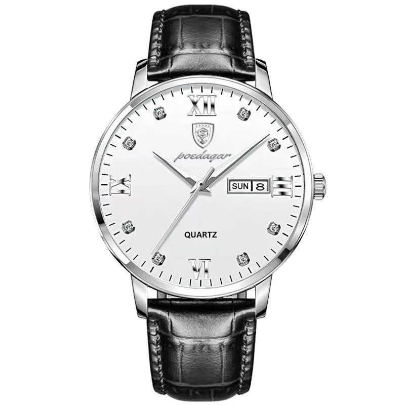 Poedagar mais novo relógio masculino à prova dwaterproof água casual pulseira de couro luminosa relógios de luxo para homem data semana exibição esportes relógios quartzo