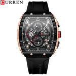 CURREN Esporte Cronógrafo Relógio de Quartzo para Homens Moda Azul Pulseira de Silicone Tonneau Dial Relógio de Pulso com Data 3atm À Prova D 'Água