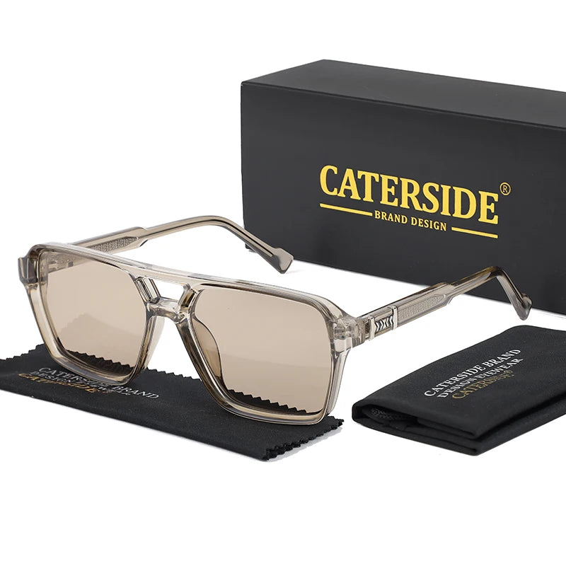 Caterside retro punk óculos de sol masculino quadro quadrado plana superior ponte dupla alta qualidade óculos de sol para mulheres festa festival presentes