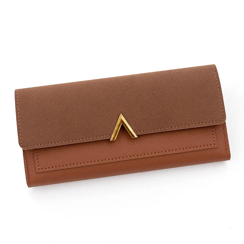 Nova versão coreana carteira feminina longa fivela em forma de v carteira três dobras para mulher, bolsa de mão, bolsa de cartão de mudança