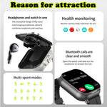 2024 relógio inteligente 2 em 1 com fone de ouvido smartwatch bluetooth chamada relógio masculino gps pista monitor freqüência cardíaca jogar música smartwatch