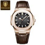 Poedagar topo de luxo quadrado homem relógio data à prova dwaterproof água luminosa relógio de pulso masculino couro alta qualidade relógios quartzo + caixa reloj