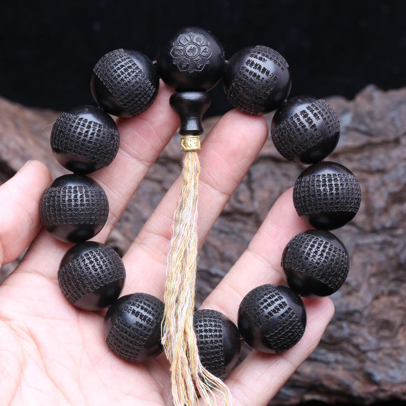 Contas de madeira preta natural genuína ébano tibetano 20mm mm pulseira de roda de oração clássica masculina