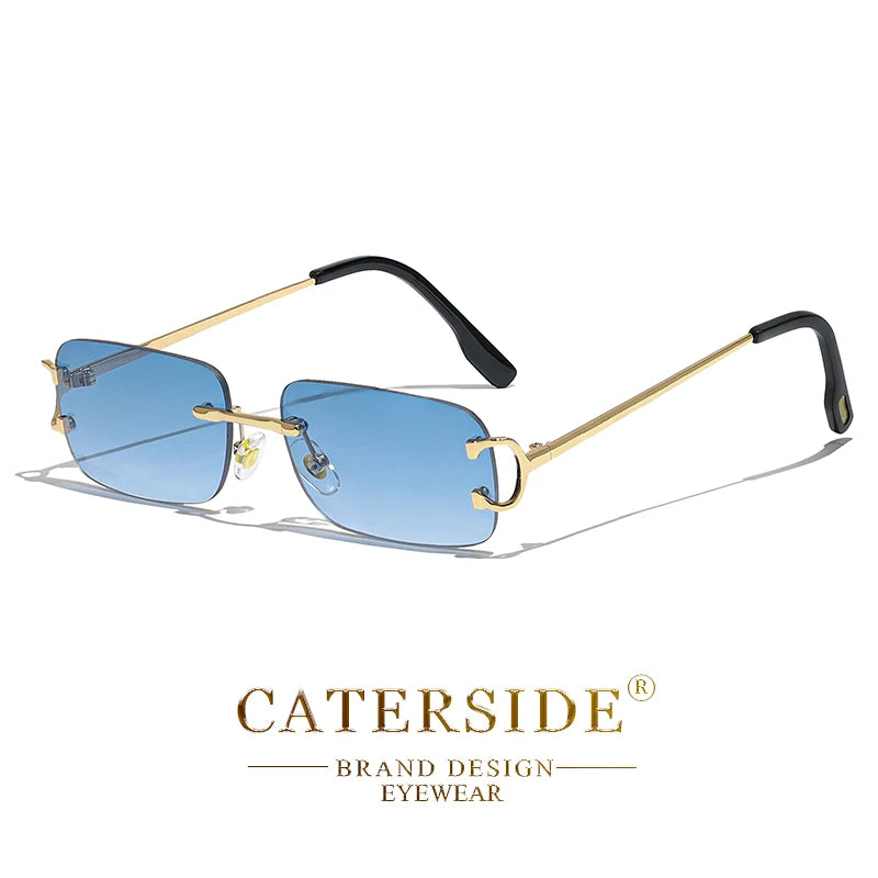 Caterside retangular óculos de sol masculino sem aro branco cobre pequeno quadrado óculos de sol para mulher lente gradiente ao ar livre uv400