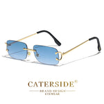 Caterside retangular óculos de sol masculino sem aro branco cobre pequeno quadrado óculos de sol para mulher lente gradiente ao ar livre uv400