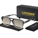 Caterside retro punk óculos de sol masculino quadro quadrado plana superior ponte dupla alta qualidade óculos de sol para mulheres festa festival presentes