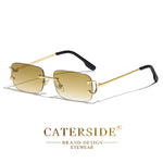 Caterside retangular óculos de sol masculino sem aro branco cobre pequeno quadrado óculos de sol para mulher lente gradiente ao ar livre uv400