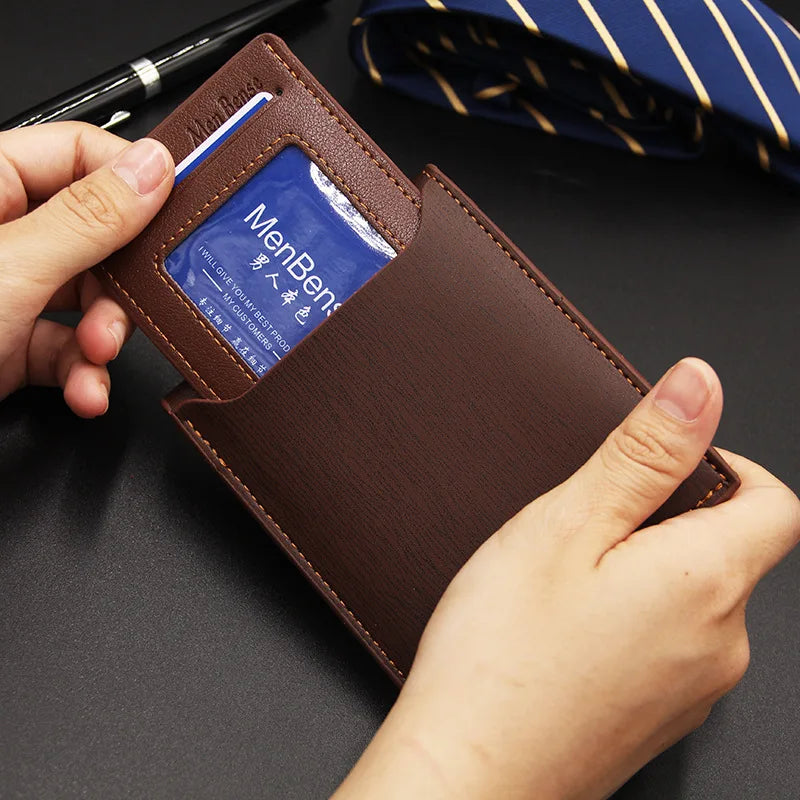 Moda Masculina Carteira de couro do plutônio curto titular do cartão bolsa para homens designer luxo billfold masculino portátil pequeno titular do cartão carteiras