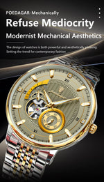 Poedagar topo de luxo relógio masculino luminoso oco tourbillon automático homem relógio de pulso mecânico aço inoxidável relógios masculinos reloj