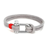 Homens preto de aço inoxidável u forma sobrevivência pulseira acampamento ao ar livre resgate emergência manilha corda pulseira para presentes femininos