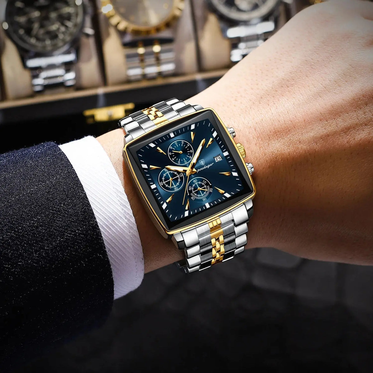 Poedagar luxo homem de negócios relógio de pulso cronógrafo à prova dwaterproof água calendário luminoso relógio para homem quadrado quartzo relógios masculinos reloj