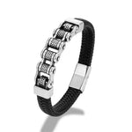 Mkendn punk masculino corrente de motociclista trançado pulseira de couro genuíno aço inoxidável fivela magnética pulseira presentes homme pulseras