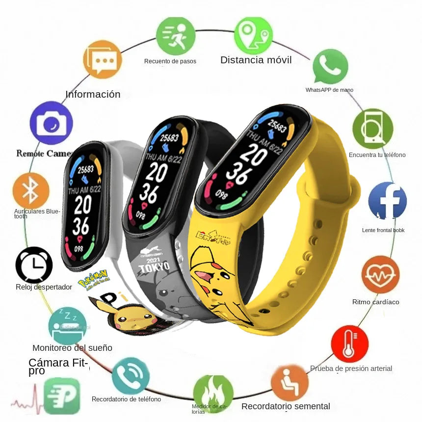 Pikachu Novo Estilo Magnético Bluetooth Relógio Inteligente Esportes Eletrônico Freqüência Cardíaca Pressão Pedômetro Música Monitoramento do Sono Blood Toy