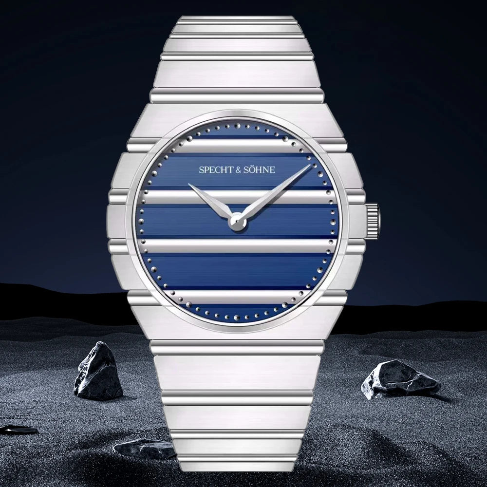 2025 novo specht & söhne cor cinza 37mm relógio de pulso de quartzo ultrafino luminoso safira relógio de aço inoxidável 50m à prova d'água