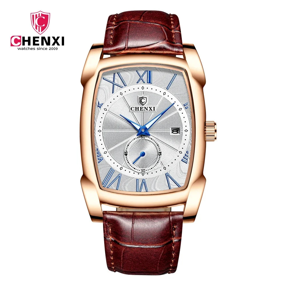 2024 CHENXI 8209 Relógios masculinos pulseira de couro casual luxo quartzo relógios de pulso quadrados à prova d'água