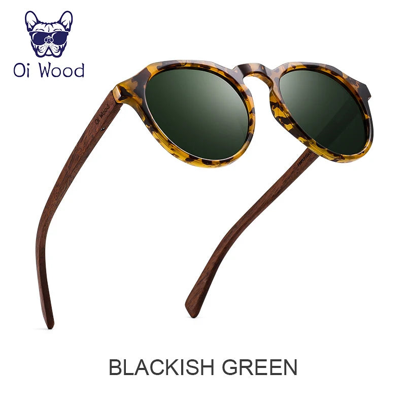 Oi óculos de sol de madeira feminino masculino óculos de sol de madeira de nogueira redondos lentes vermelhas armações de concha de tartaruga
