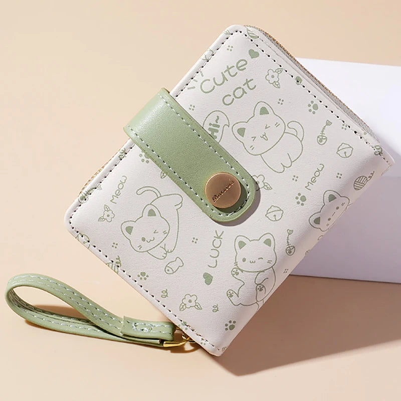 Carteira japonesa bonito do gato para mulheres, bolsa curta, titular do cartão do banco da identificação, saco do dinheiro, carteiras do zíper, armazenamento da chave, meninas, meninas