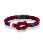 MKENDN Pulseira de corda com nó quadrado de aço inoxidável preto, masculina, feminina, feita à mão, design de camada dupla, bandeira da França, joias de casal